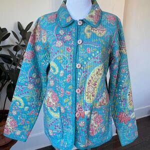 Reversible Teal Quilted Paisley Chore Coat